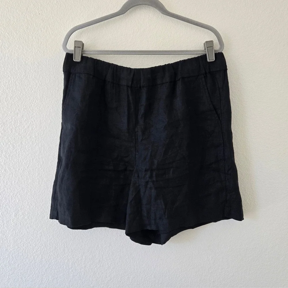 J.Crew Womens Long Tropez Short 100% Linen Size Large Black Pull-on  Minimalist